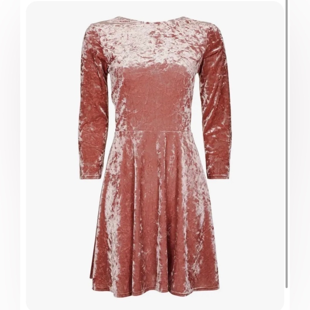 Topshop Velvet Long Sleeve Dress in Dusty Rose